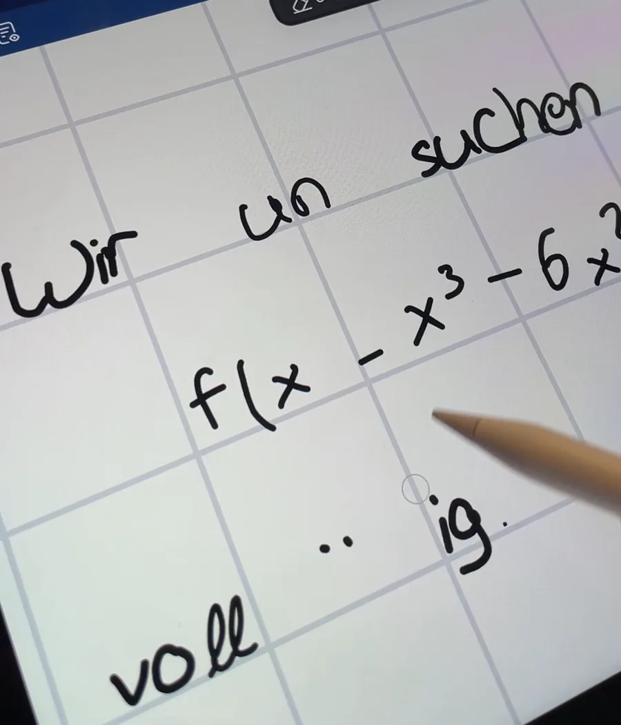 An exported page in GoodNotes on an iPad: the eraser has taken single letters out of the handwritten words, which only works because they are pen strokes.